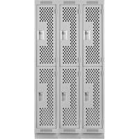 Clean Line Lockers, 2 -tier, Bank of 3, 36" x 15" x 76", Steel, Grey, Rivet (Assembled), Perforated Pronet Distribution