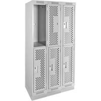 Clean Line Lockers, 2 -tier, Bank of 3, 36" x 15" x 76", Steel, Grey, Rivet (Assembled), Perforated Pronet Distribution