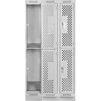 Clean Line Lockers, 2 -tier, Bank of 3, 36" x 15" x 76", Steel, Grey, Rivet (Assembled), Perforated Pronet Distribution