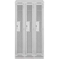Clean Line Lockers, Bank of 3, 36" x 18" x 82", Steel, Grey, Rivet (Assembled), Perforated Pronet Distribution