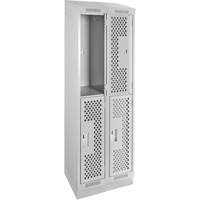 Casiers Clean Line, 2 niveaux, Bloc de 2, 24" x 18" x 82", Acier, Gris, Rivet (assembl&eacute;), Perfor&eacute; Pronet Distribution