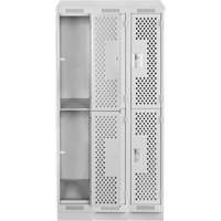 Clean Line Lockers, 2 -tier, Bank of 3, 36" x 18" x 82", Steel, Grey, Rivet (Assembled), Perforated Pronet Distribution