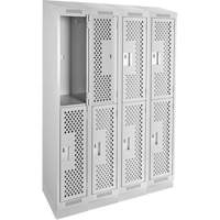 Casiers Clean Line, 2 niveaux, Bloc de 4, 48" x 18" x 82", Acier, Gris, Rivet (assembl&eacute;), Perfor&eacute; Pronet Distribution