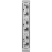 Clean Line Lockers, 3 -tier, 12" x 12" x 82", Steel, Grey, Rivet (Assembled), Perforated Pronet Distribution