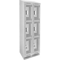 Clean Line Lockers, 3 -tier, Bank of 2, 24" x 12" x 82", Steel, Grey, Rivet (Assembled), Perforated Pronet Distribution