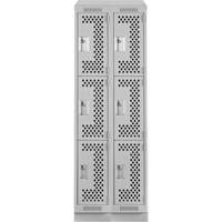 Clean Line Lockers, 3 -tier, Bank of 2, 24" x 12" x 82", Steel, Grey, Rivet (Assembled), Perforated Pronet Distribution