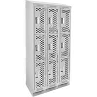 Clean Line Lockers, 3 -tier, Bank of 3, 36" x 12" x 82", Steel, Grey, Rivet (Assembled), Perforated Pronet Distribution