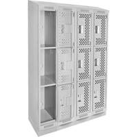 Clean Line Lockers, 3 -tier, Bank of 4, 48" x 12" x 82", Steel, Grey, Rivet (Assembled), Perforated Pronet Distribution