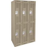 Clean Line Lockers, 2 -tier, Bank of 3, 36" x 15" x 72", Steel, Beige, Rivet (Assembled), Perforated Pronet Distribution