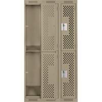 Clean Line Lockers, 2 -tier, Bank of 3, 36" x 15" x 72", Steel, Beige, Rivet (Assembled), Perforated Pronet Distribution
