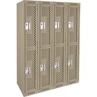 Clean Line Lockers, 2 -tier, Bank of 4, 48" x 15" x 72", Steel, Beige, Rivet (Assembled), Perforated Pronet Distribution