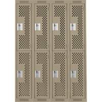 Clean Line Lockers, 2 -tier, Bank of 4, 48" x 15" x 72", Steel, Beige, Rivet (Assembled), Perforated Pronet Distribution