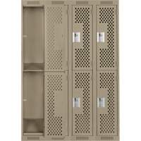 Clean Line Lockers, 2 -tier, Bank of 4, 48" x 15" x 72", Steel, Beige, Rivet (Assembled), Perforated Pronet Distribution