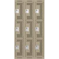 Casiers Clean Line, 3 niveaux, Bloc de 3, 36" x 12" x 72", Acier, Beige, Rivet (assembl&eacute;), Perfor&eacute; Pronet Distribution