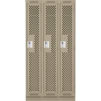 Clean Line Lockers, Bank of 3, 36" x 12" x 76", Steel, Beige, Rivet (Assembled), Perforated Pronet Distribution