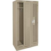 Clean Line Lockers, Bank of 3, 36" x 12" x 76", Steel, Beige, Rivet (Assembled), Perforated Pronet Distribution