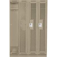 Clean Line Lockers, Bank of 4, 48" x 12" x 76", Steel, Beige, Rivet (Assembled), Perforated Pronet Distribution