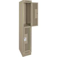 Casiers Clean Line, 2 niveaux, 12" x 15" x 76", Acier, Beige, Rivet (assembl&eacute;), Perfor&eacute; Pronet Distribution