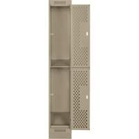 Casiers Clean Line, 2 niveaux, 12" x 15" x 76", Acier, Beige, Rivet (assembl&eacute;), Perfor&eacute; Pronet Distribution