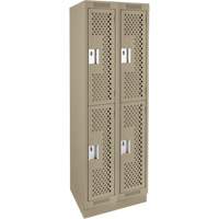 Clean Line Lockers, 2 -tier, Bank of 2, 24" x 15" x 76", Steel, Beige, Rivet (Assembled), Perforated Pronet Distribution