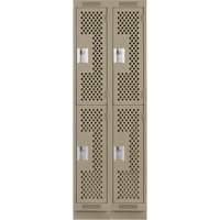 Clean Line Lockers, 2 -tier, Bank of 2, 24" x 15" x 76", Steel, Beige, Rivet (Assembled), Perforated Pronet Distribution