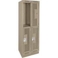 Clean Line Lockers, 2 -tier, Bank of 2, 24" x 15" x 76", Steel, Beige, Rivet (Assembled), Perforated Pronet Distribution