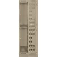 Clean Line Lockers, 2 -tier, Bank of 2, 24" x 15" x 76", Steel, Beige, Rivet (Assembled), Perforated Pronet Distribution