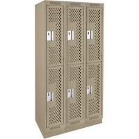 Clean Line Lockers, 2 -tier, Bank of 3, 36" x 15" x 76", Steel, Beige, Rivet (Assembled), Perforated Pronet Distribution