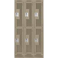 Clean Line Lockers, 2 -tier, Bank of 3, 36" x 15" x 76", Steel, Beige, Rivet (Assembled), Perforated Pronet Distribution