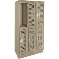 Clean Line Lockers, 2 -tier, Bank of 3, 36" x 15" x 76", Steel, Beige, Rivet (Assembled), Perforated Pronet Distribution