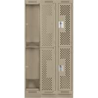 Clean Line Lockers, 2 -tier, Bank of 3, 36" x 15" x 76", Steel, Beige, Rivet (Assembled), Perforated Pronet Distribution
