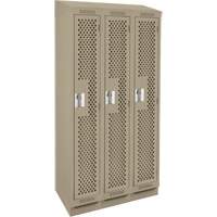 Clean Line Lockers, Bank of 3, 36" x 18" x 82", Steel, Beige, Rivet (Assembled), Perforated Pronet Distribution