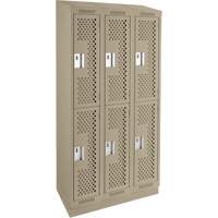 Clean Line Lockers, 2 -tier, Bank of 3, 36" x 18" x 82", Steel, Beige, Rivet (Assembled), Perforated Pronet Distribution