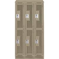 Clean Line Lockers, 2 -tier, Bank of 3, 36" x 18" x 82", Steel, Beige, Rivet (Assembled), Perforated Pronet Distribution