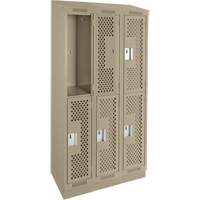 Clean Line Lockers, 2 -tier, Bank of 3, 36" x 18" x 82", Steel, Beige, Rivet (Assembled), Perforated Pronet Distribution