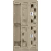 Clean Line Lockers, 2 -tier, Bank of 3, 36" x 18" x 82", Steel, Beige, Rivet (Assembled), Perforated Pronet Distribution