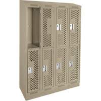 Casiers Clean Line, 2 niveaux, Bloc de 4, 48" x 18" x 82", Acier, Beige, Rivet (assembl&eacute;), Perfor&eacute; Pronet Distribution
