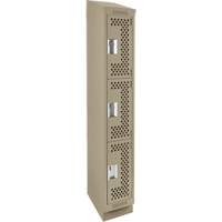 Clean Line Lockers, 3 -tier, 12" x 12" x 82", Steel, Beige, Rivet (Assembled), Perforated Pronet Distribution