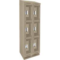 Clean Line Lockers, 3 -tier, Bank of 2, 24" x 12" x 82", Steel, Beige, Rivet (Assembled), Perforated Pronet Distribution