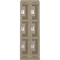 Clean Line Lockers, 3 -tier, Bank of 2, 24" x 12" x 82", Steel, Beige, Rivet (Assembled), Perforated Pronet Distribution