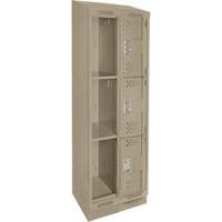 Clean Line Lockers, 3 -tier, Bank of 2, 24" x 12" x 82", Steel, Beige, Rivet (Assembled), Perforated Pronet Distribution