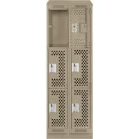 Clean Line Lockers, 3 -tier, Bank of 2, 24" x 12" x 82", Steel, Beige, Rivet (Assembled), Perforated Pronet Distribution
