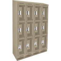 Clean Line Lockers, 3 -tier, Bank of 4, 48" x 12" x 82", Steel, Beige, Rivet (Assembled), Perforated Pronet Distribution