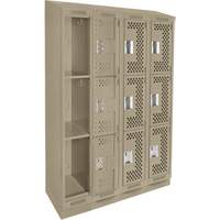 Clean Line Lockers, 3 -tier, Bank of 4, 48" x 12" x 82", Steel, Beige, Rivet (Assembled), Perforated Pronet Distribution