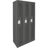 Clean Line Lockers, Bank of 3, 36" x 15" x 72", Steel, Charcoal, Rivet (Assembled), Perforated Pronet Distribution