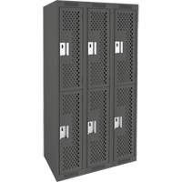 Clean Line Lockers, 2 -tier, Bank of 3, 36" x 15" x 72", Steel, Charcoal, Rivet (Assembled), Perforated Pronet Distribution