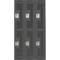 Clean Line Lockers, 2 -tier, Bank of 3, 36" x 15" x 72", Steel, Charcoal, Rivet (Assembled), Perforated Pronet Distribution