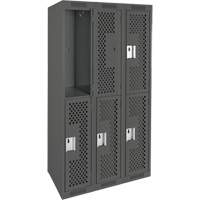 Clean Line Lockers, 2 -tier, Bank of 3, 36" x 15" x 72", Steel, Charcoal, Rivet (Assembled), Perforated Pronet Distribution