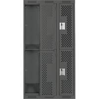 Clean Line Lockers, 2 -tier, Bank of 3, 36" x 15" x 72", Steel, Charcoal, Rivet (Assembled), Perforated Pronet Distribution