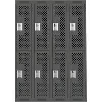 Clean Line Lockers, 2 -tier, Bank of 4, 48" x 15" x 72", Steel, Charcoal, Rivet (Assembled), Perforated Pronet Distribution